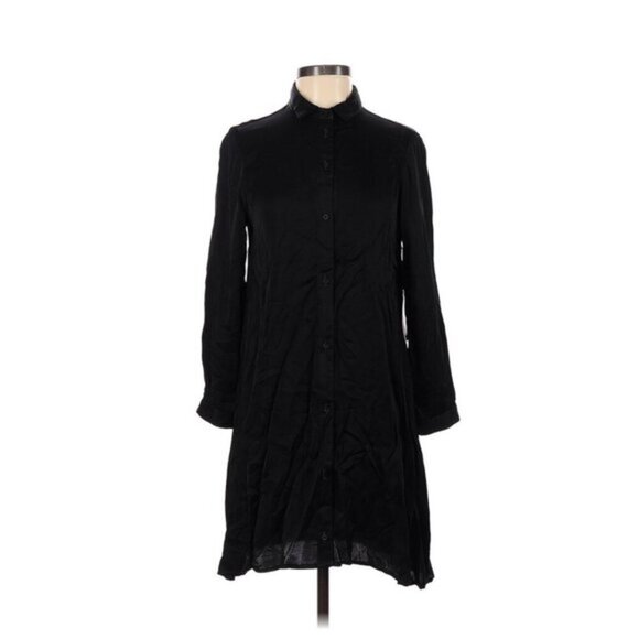 NATION LTD Black Collared Long Sleeve Knee-Length Casual Shirt Dress Size S - Picture 1 of 7
